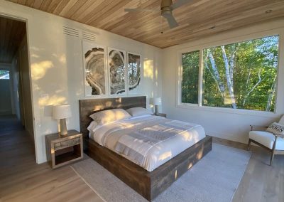 cottage bedroom painted wood ceiling