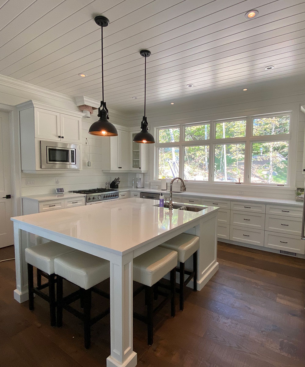 white kitchen with island
